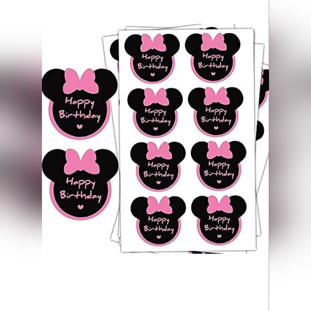 Happy Birthday Sticker 2.14 x 2 inch Pink Minnie Head Birthday Label,Minnie - Picture 5 of 6